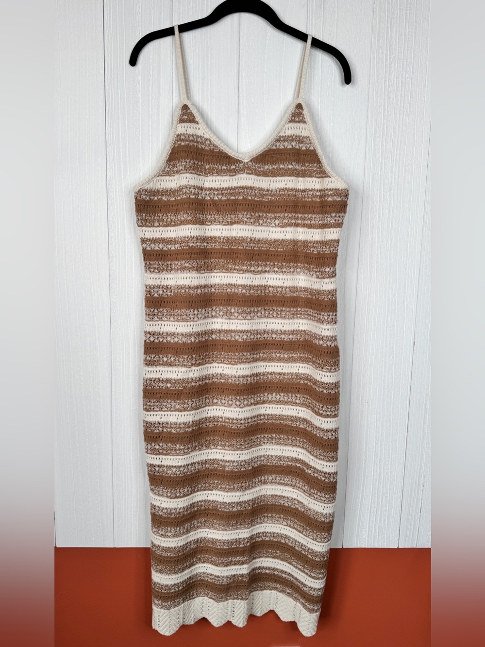 Casa Cabana Crochet Knit Striped Midi Dress